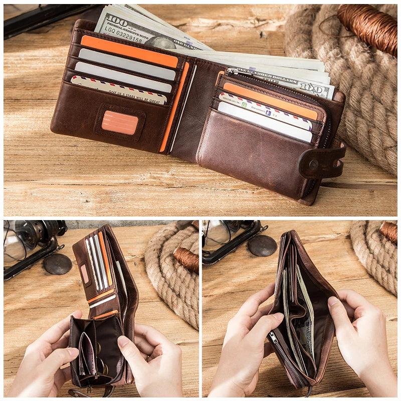 CrazyCraft Casual Crazy Horse Leather Men's Clutch Wallet - Voltco