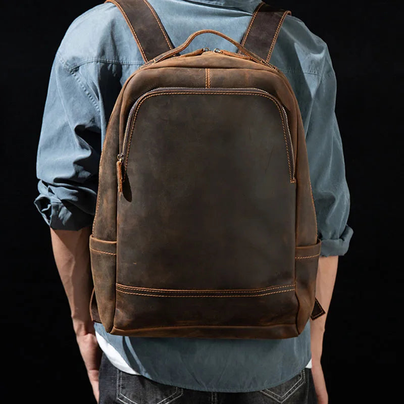 LuufanCraft Genuine Leather Men's Backpack