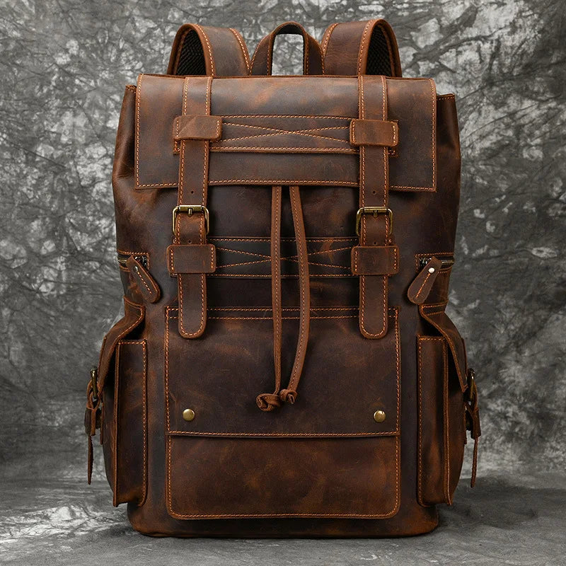 LuufanMax Big Capacity Genuine Leather Men's Backpack