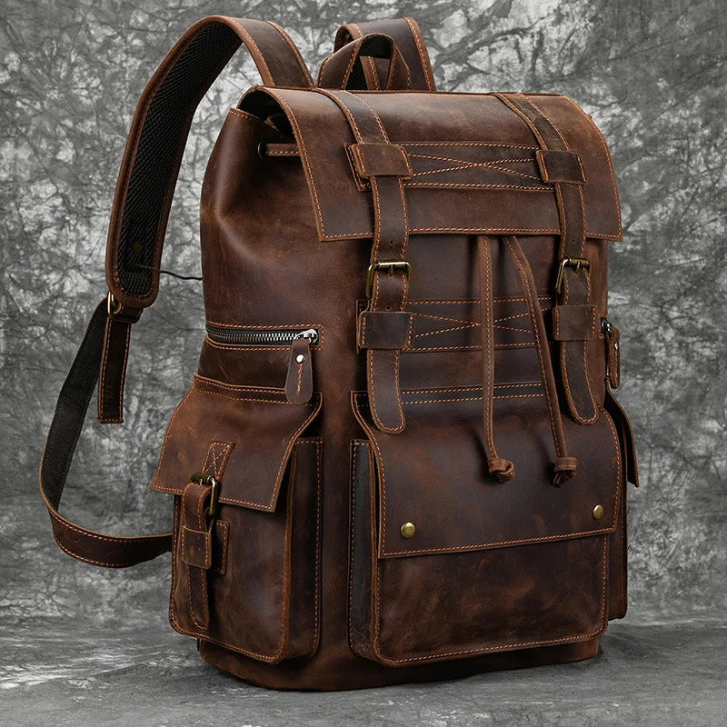 LuufanMax Big Capacity Genuine Leather Men's Backpack